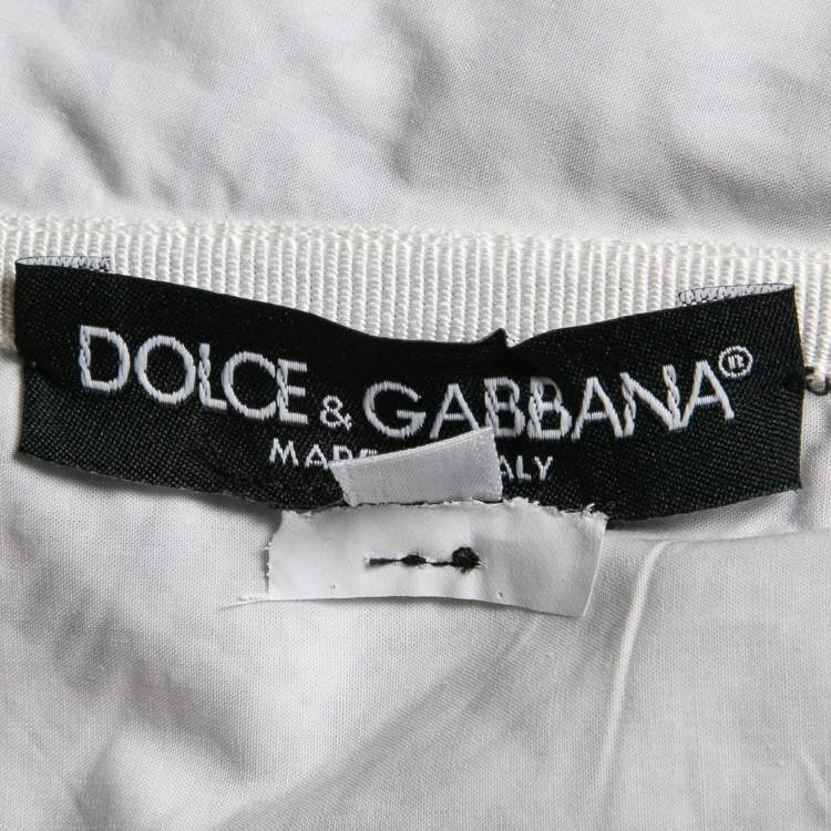 Pre Owned Dolce & Gabbana White Printed Cotton Sleeveless Midi Dress L