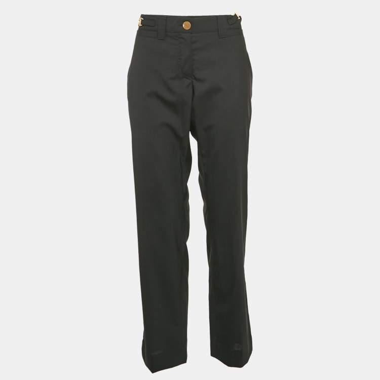 Pre Owned Dolce & Gabbana Black Wool Logo Metal Detail Trousers L