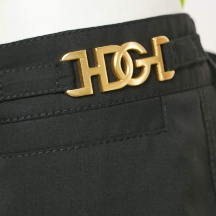 Pre Owned Dolce & Gabbana Black Wool Logo Metal Detail Trousers L