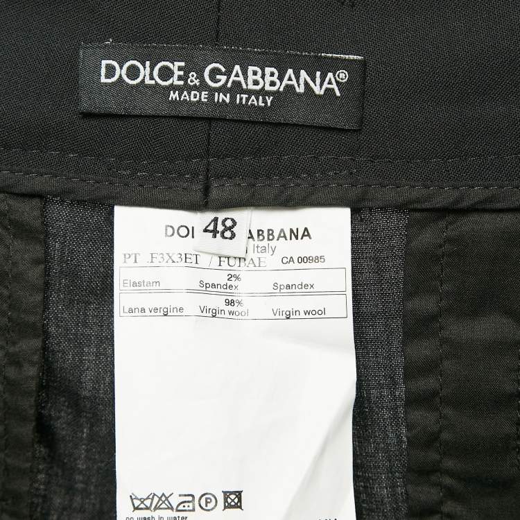 Pre Owned Dolce & Gabbana Black Wool Logo Metal Detail Trousers L