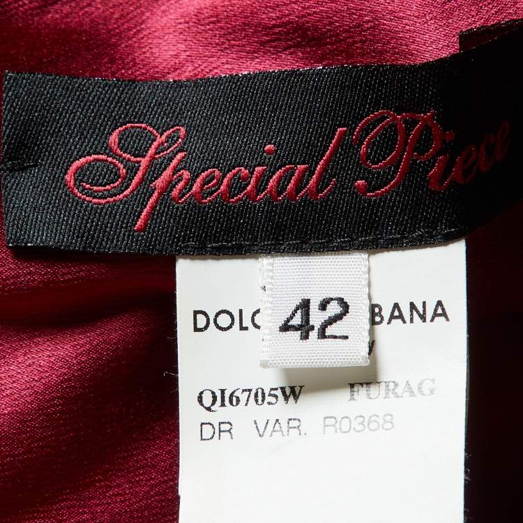 Pre Owned Dolce & Gabbana Burgundy Silk Ruched Special Edition Gown M 