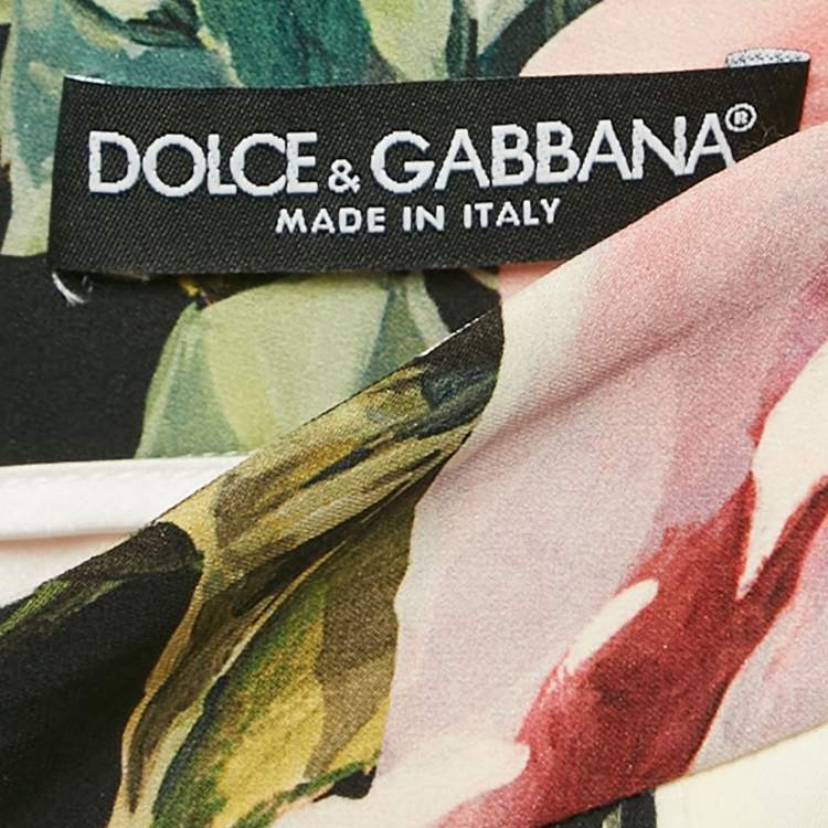 Pre Owned Dolce & Gabbana Pink/Black Rose Print Silk Flared Midi Skirt XS