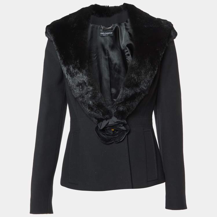 Pre Owned Dolce & Gabbana Black Wool Fur Collar Detail Jacket M