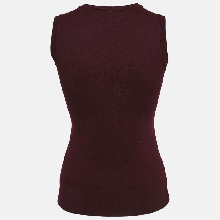 Pre Owned Dolce & Gabbana Burgundy Wool Lace Detail Sleeveless Top M
