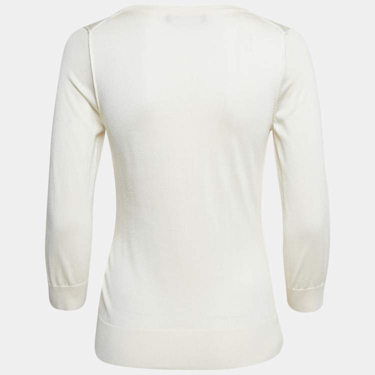 Pre Owned Dolce & Gabbana Cream Silk Knit Round Neck Sweatshirt S