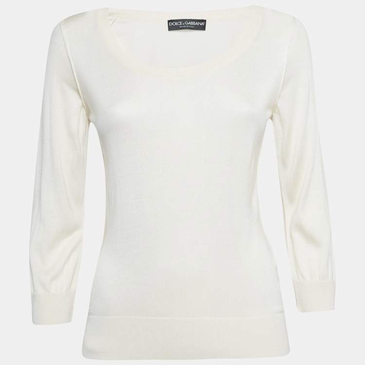 Pre Owned Dolce & Gabbana Cream Silk Knit Round Neck Sweatshirt S