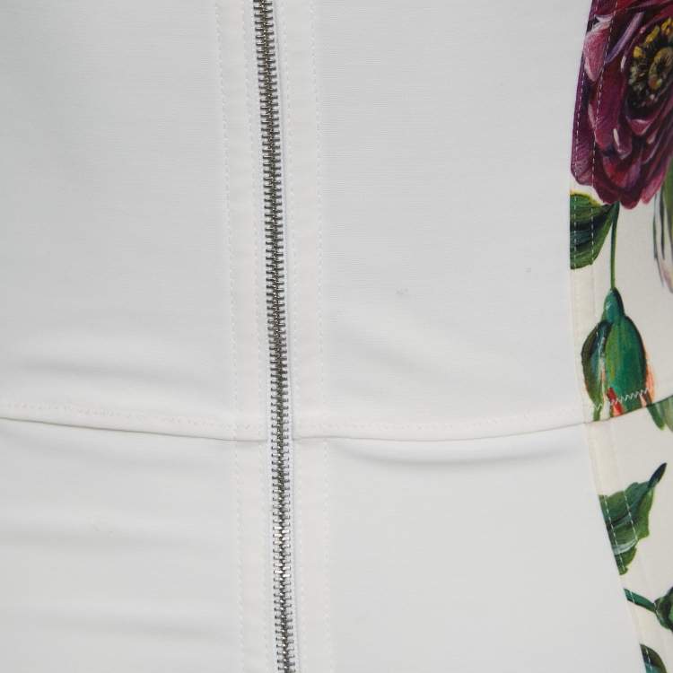 Pre Owned Dolce & Gabbana White Floral Print Silk Blend Sheath Dress S