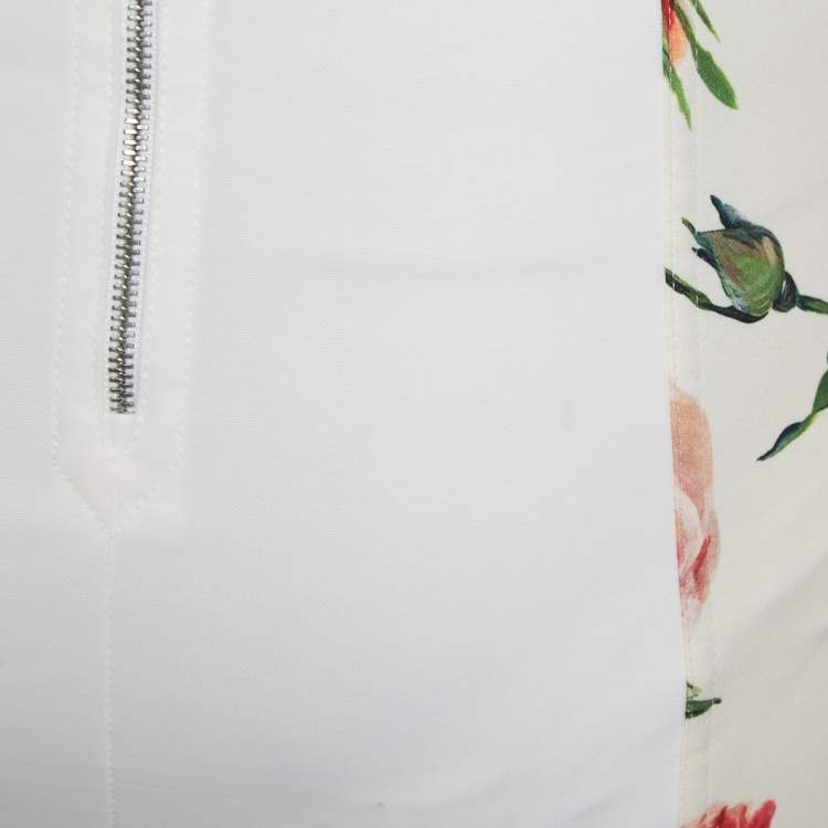 Pre Owned Dolce & Gabbana White Floral Print Silk Blend Sheath Dress S