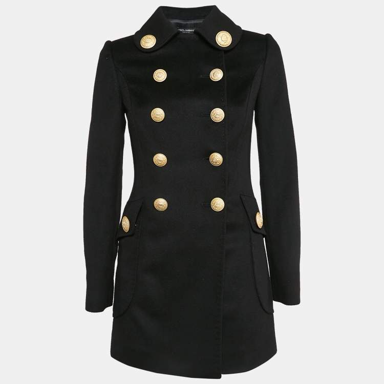Pre Owned Dolce & Gabbana Black Wool Felt Double Breasted Coat S
