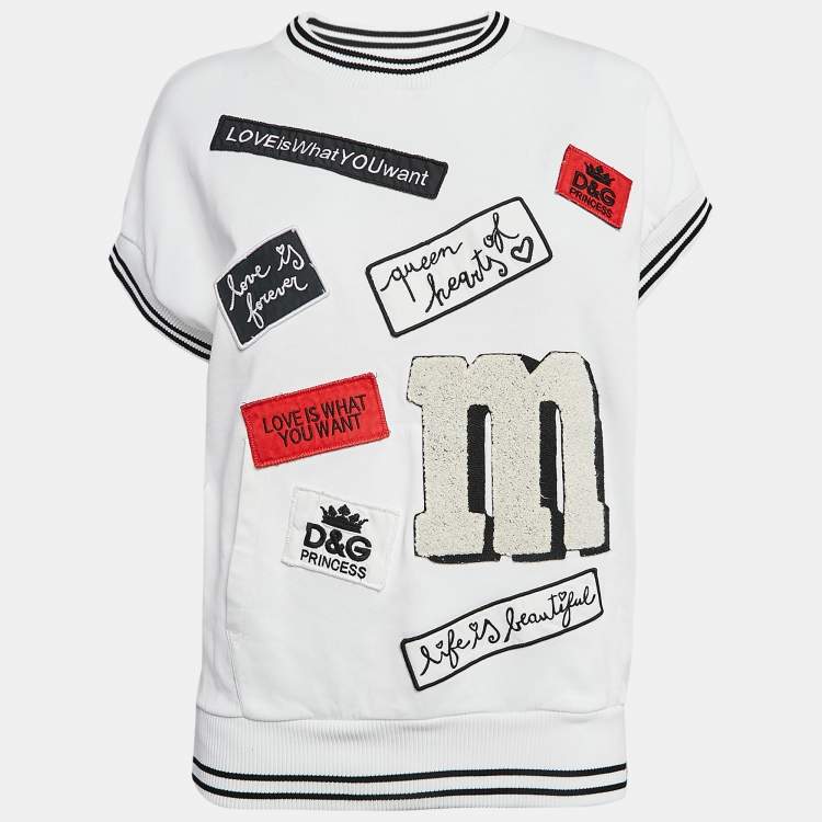 Pre Owned Dolce & Gabbana White Applique Cotton Pocket Detail T-Shirt XS