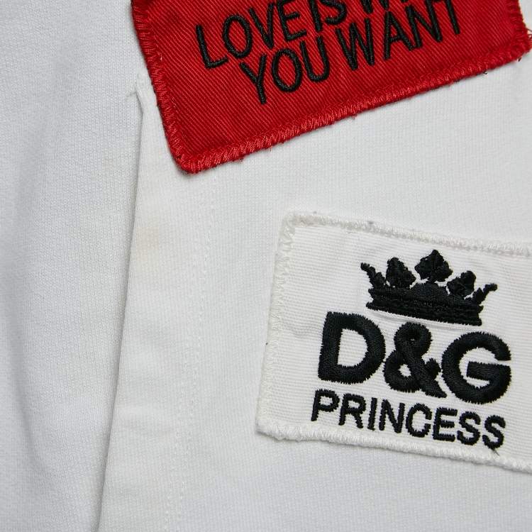 Pre Owned Dolce & Gabbana White Applique Cotton Pocket Detail T-Shirt XS