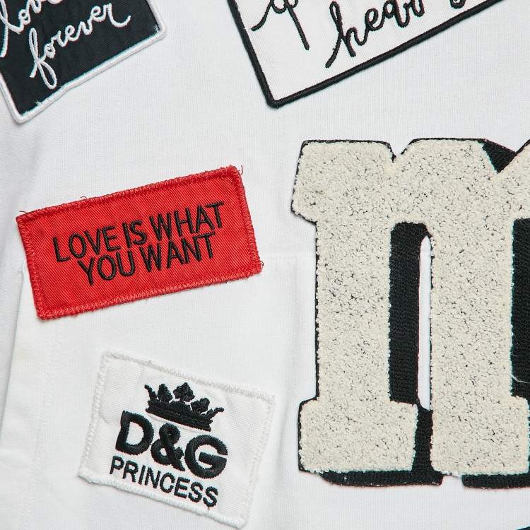 Pre Owned Dolce & Gabbana White Applique Cotton Pocket Detail T-Shirt XS