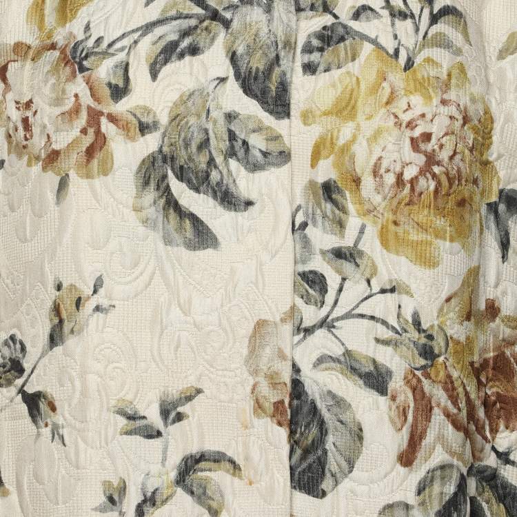 Pre Owned Dolce & Gabbana Light Cream Floral Printed Silk Jacquard Button Front Jacket S