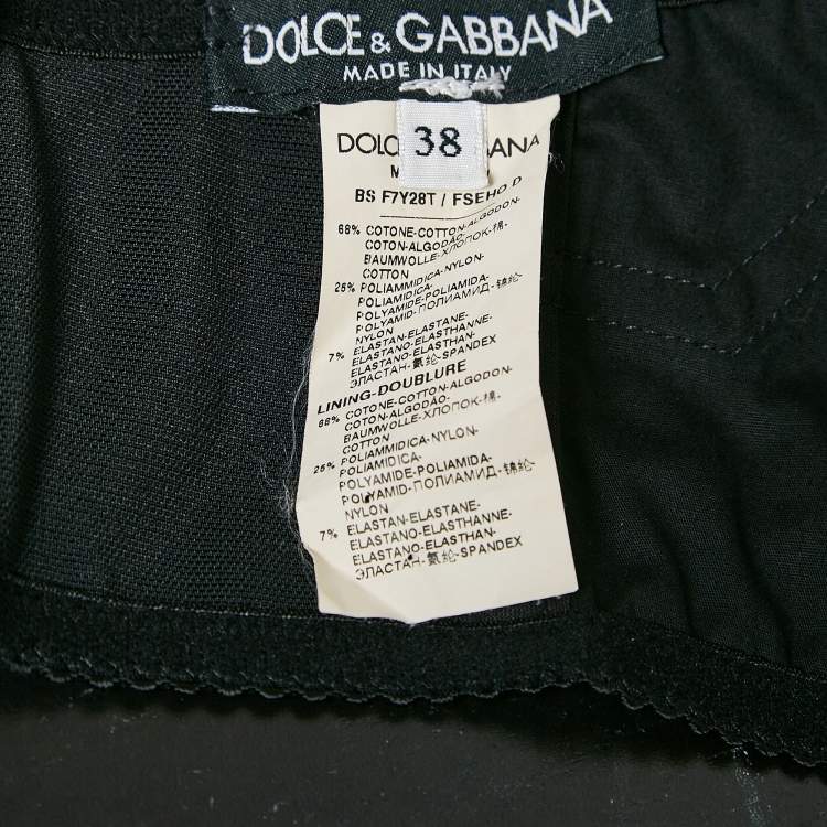 Pre Owned Dolce & Gabbana Black Anthurium Print Cotton Jersey Crop Top S