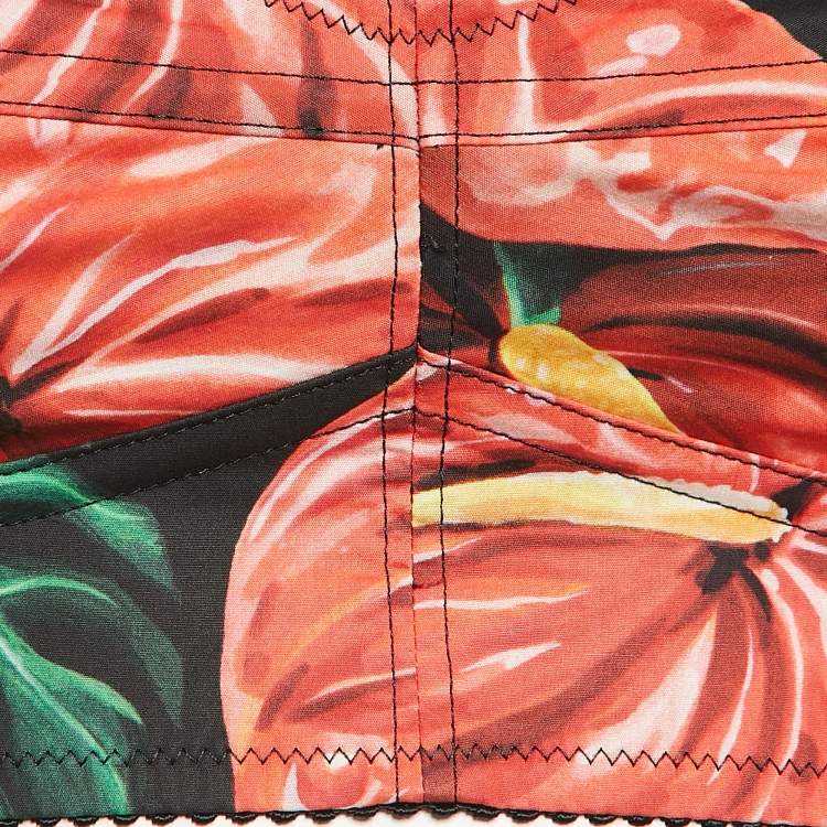 Pre Owned Dolce & Gabbana Black Anthurium Print Cotton Jersey Crop Top S