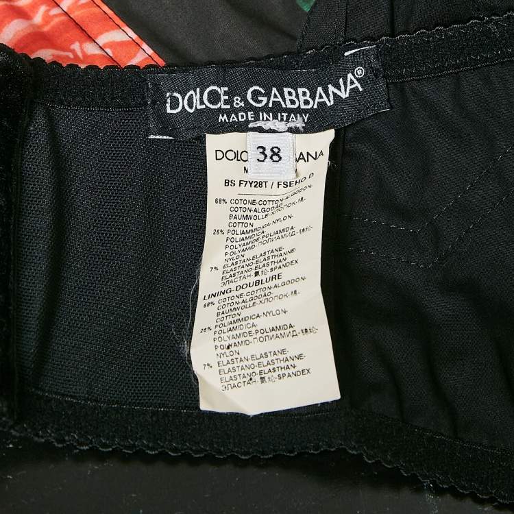 Pre Owned Dolce & Gabbana Black Anthurium Print Cotton Jersey Crop Top S