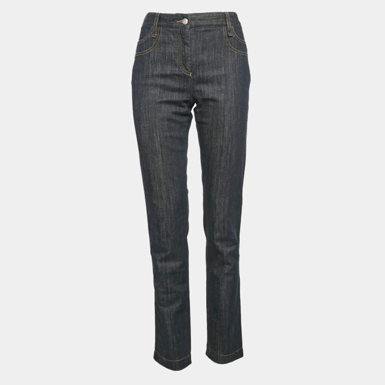 Pre Owned Dolce & Gabbana Indigo Blue Logo Applique Denim Jeans M Waist 32" 