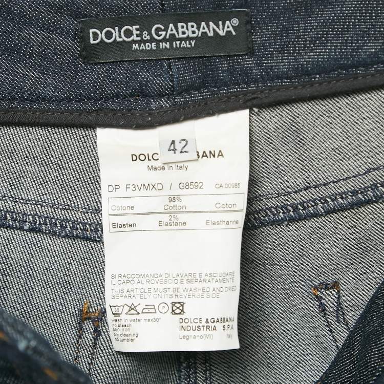 Pre Owned Dolce & Gabbana Indigo Blue Logo Applique Denim Jeans M Waist 32" 