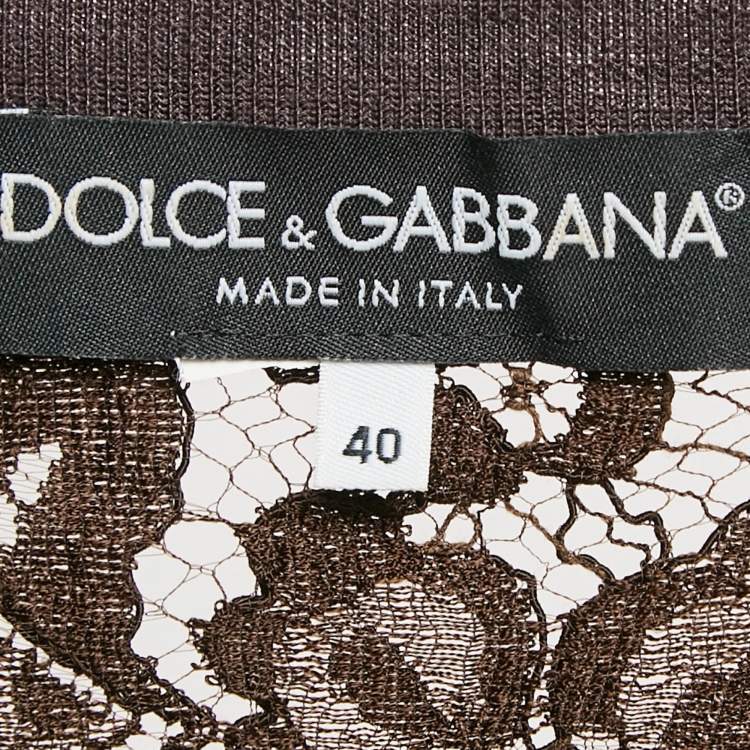 Pre Owned Dolce & Gabbana Brown Jersey and Lace V-Neck Top S