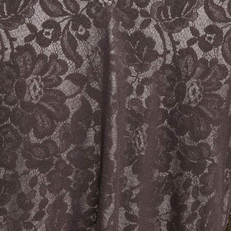 Pre Owned Dolce & Gabbana Brown Jersey and Lace V-Neck Top S