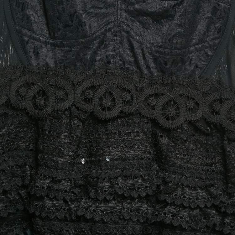 Pre Owned Dolce & Gabbana Black Jersey and Crepe Ruffled Mini Dress S