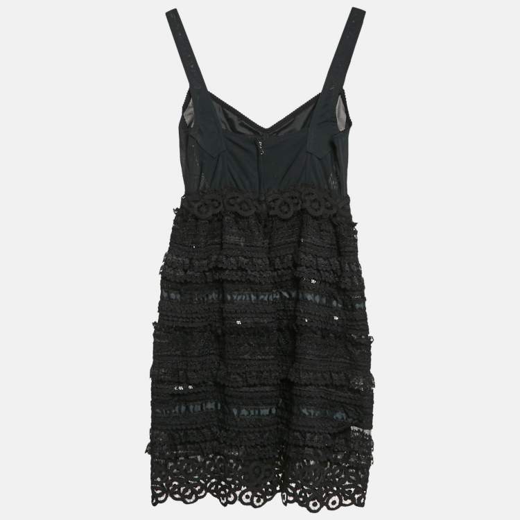 Pre Owned Dolce & Gabbana Black Jersey and Crepe Ruffled Mini Dress S