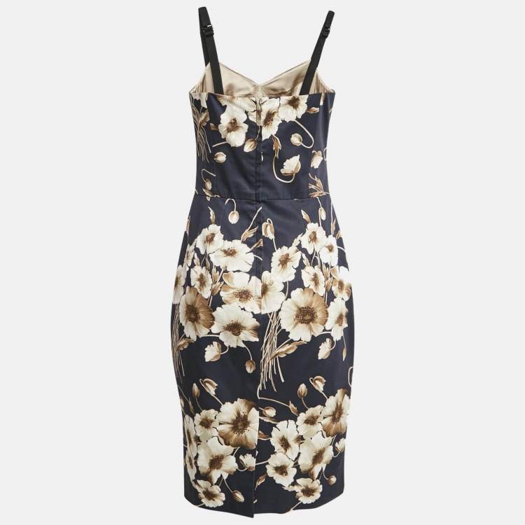 Pre Owned Dolce & Gabbana Navy Blue Floral Print Cotton Midi Dress M
