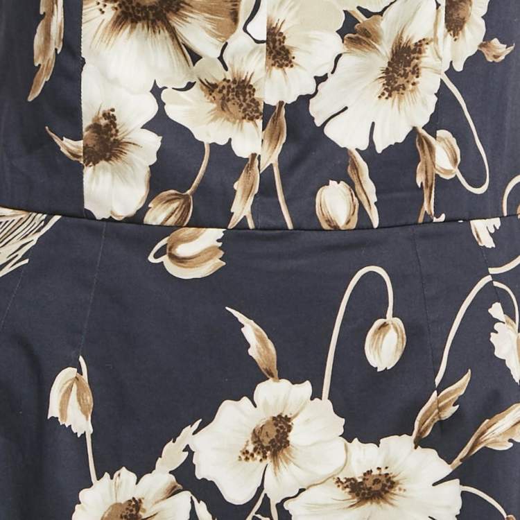 Pre Owned Dolce & Gabbana Navy Blue Floral Print Cotton Midi Dress M