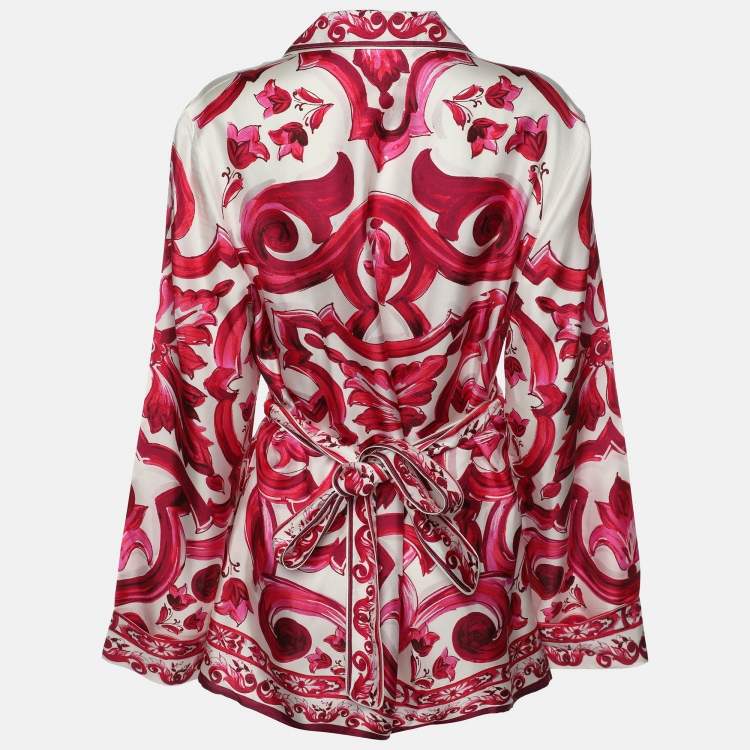 Pre Owned Dolce & Gabbana Multicolor Majolica Print Silk Top M