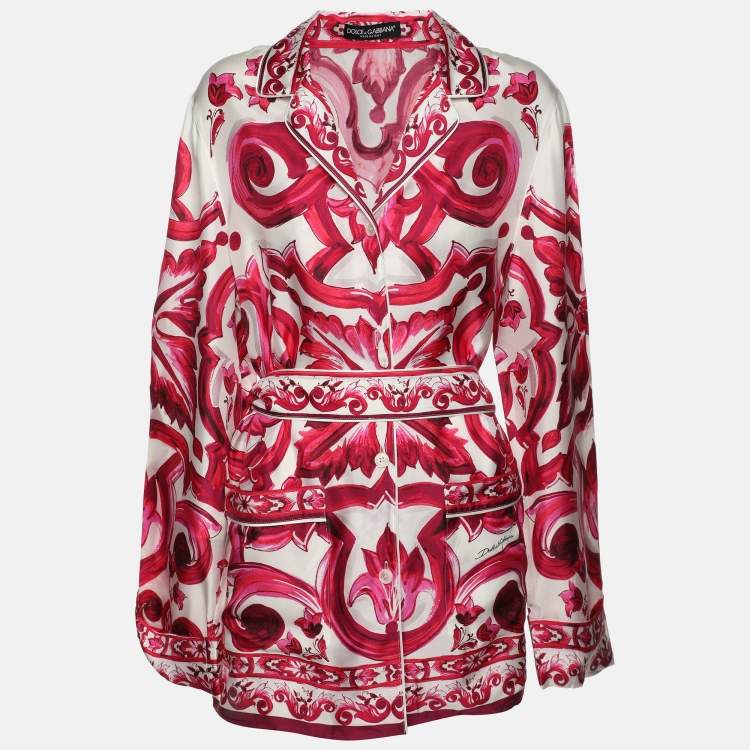 Pre Owned Dolce & Gabbana Multicolor Majolica Print Silk Top M