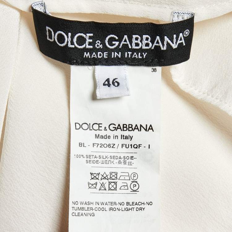 Pre Owned Dolce & Gabbana Cream Floral Appliqued Silk Blouse L