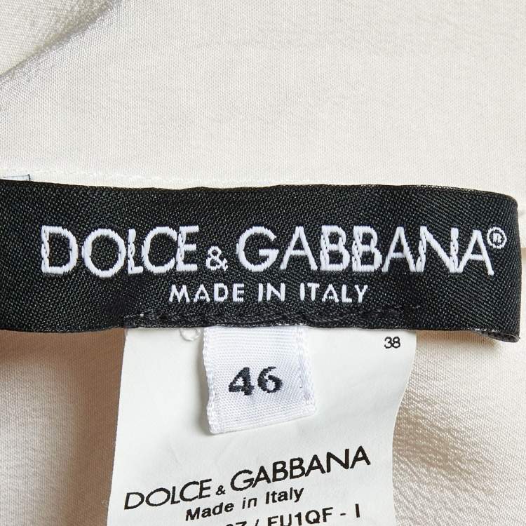 Pre Owned Dolce & Gabbana Cream Floral Appliqued Silk Blouse L