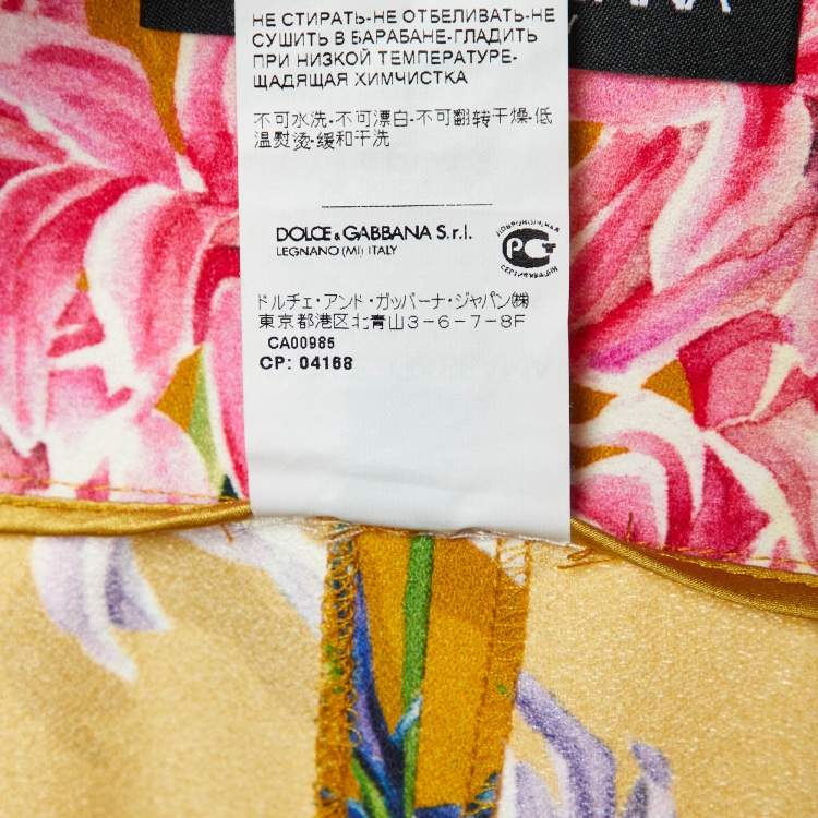 Pre Owned Dolce & Gabbana Yellow Floral Print Crepe Wide Leg Pants M