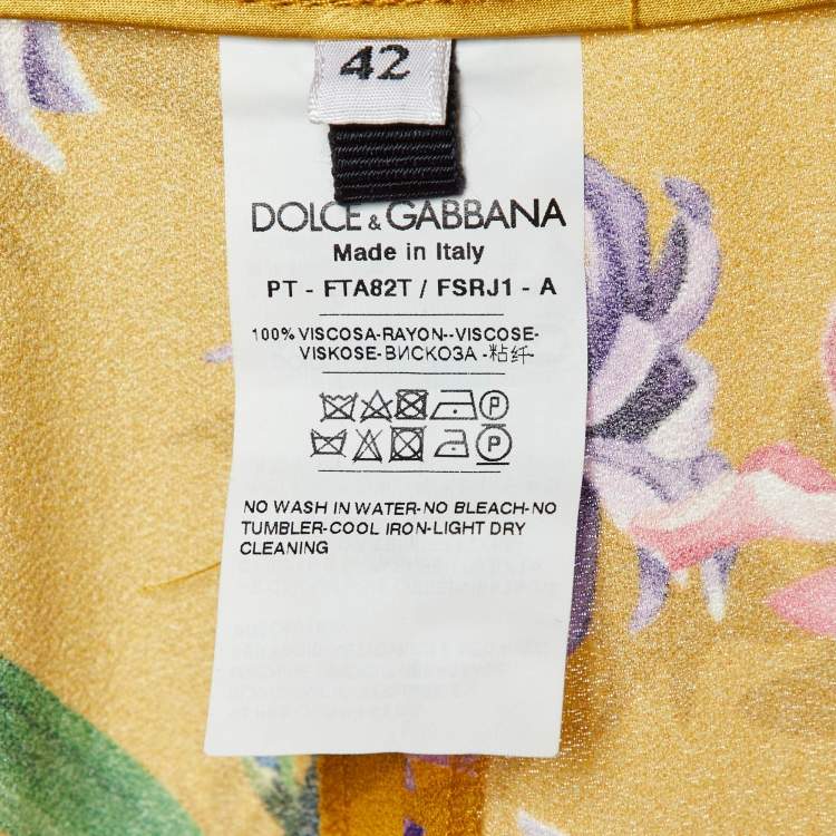 Pre Owned Dolce & Gabbana Yellow Floral Print Crepe Wide Leg Pants M