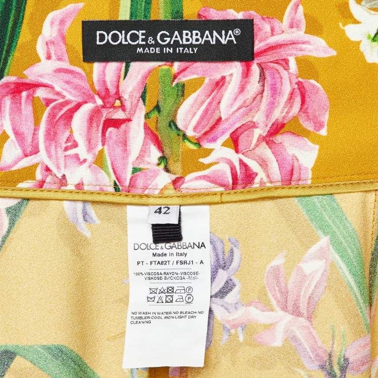 Pre Owned Dolce & Gabbana Yellow Floral Print Crepe Wide Leg Pants M