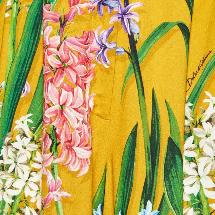 Pre Owned Dolce & Gabbana Yellow Floral Print Crepe Wide Leg Pants M