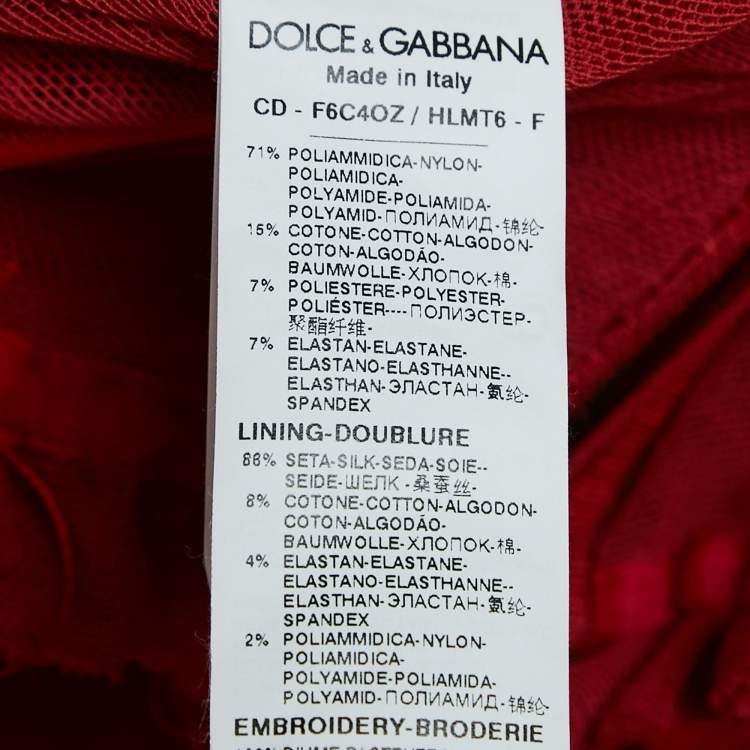 Pre Owned Dolce & Gabbana Red Dotted Tulle Feather Detail Midi Dress S