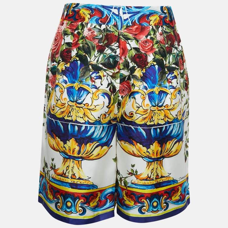 Pre Owned Dolce & Gabbana Multicolor Floral Majolica Print Silk Bermuda Shorts S