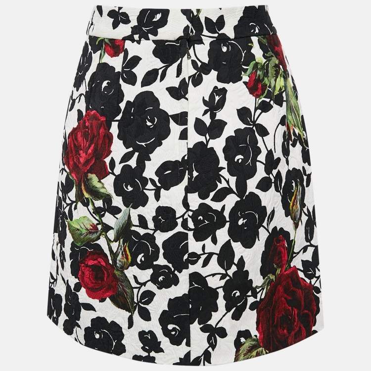 مملوكة مسبقًا Dolce & Gabbana White Floral Print Jacquard Mini Skirt L
