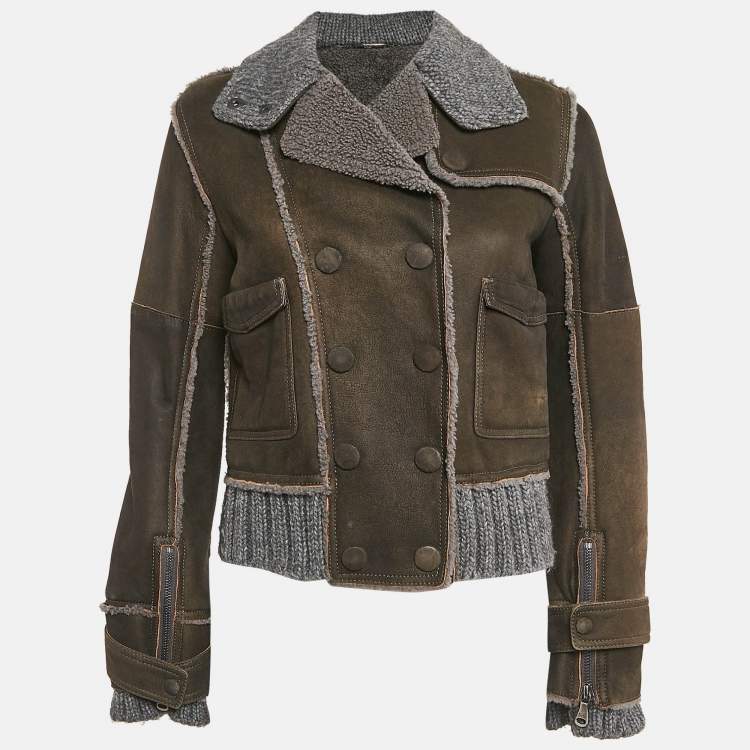 Pre Owned Dolce & Gabbana Brown Shearling Trim Leather Jacket M