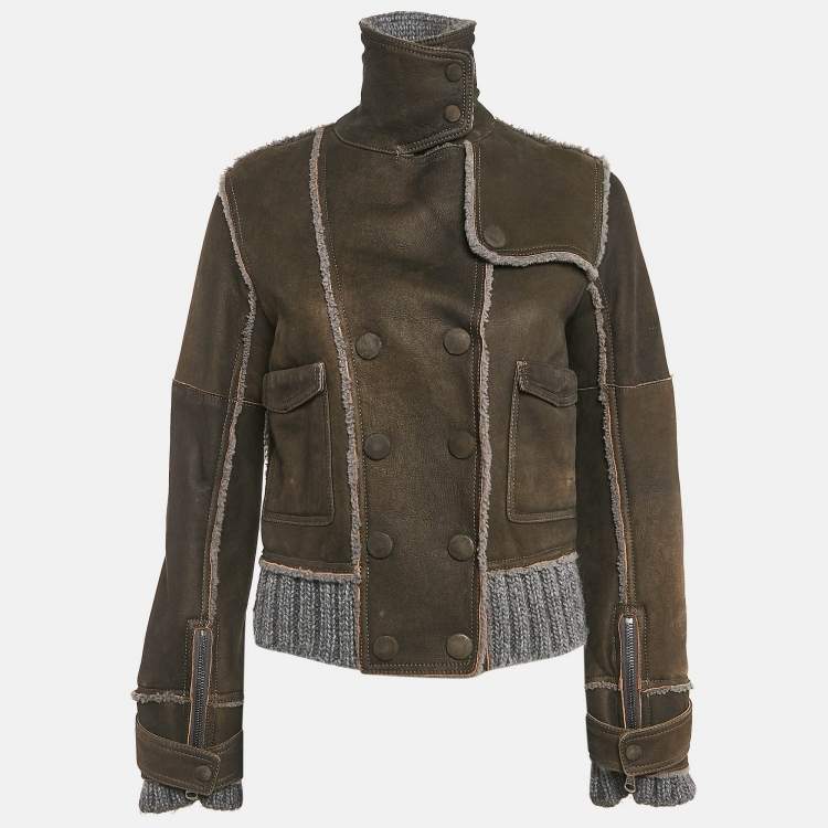 Pre Owned Dolce & Gabbana Brown Shearling Trim Leather Jacket M