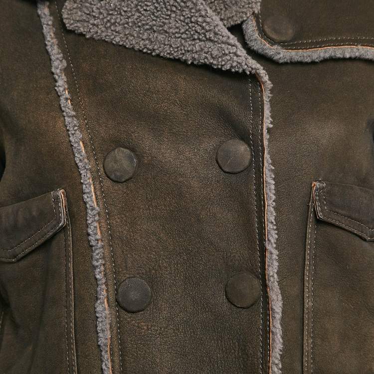 Pre Owned Dolce & Gabbana Brown Shearling Trim Leather Jacket M