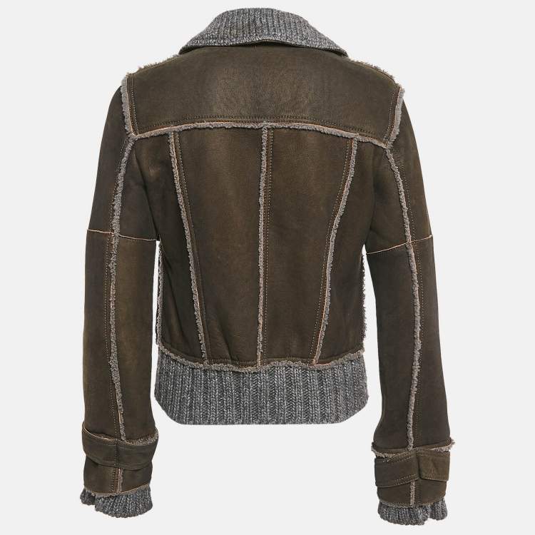 Pre Owned Dolce & Gabbana Brown Shearling Trim Leather Jacket M