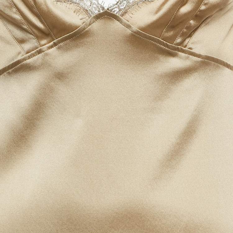 مملوكة مسبقًا Dolce & Gabbana Beige Lace Trim Satin V-Neck Top M