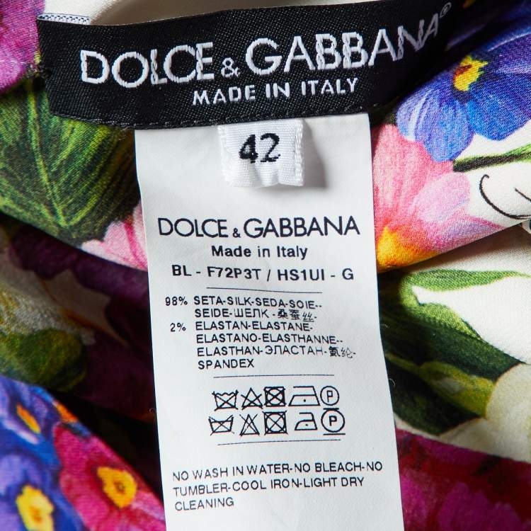 Pre Owned Dolce & Gabbana White Floral Print Silk Chiffon Ruffled Top M