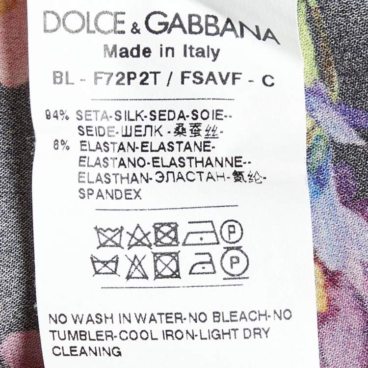 Pre Owned Dolce & Gabbana Black Floral Print Silk Long Sleeve Top M