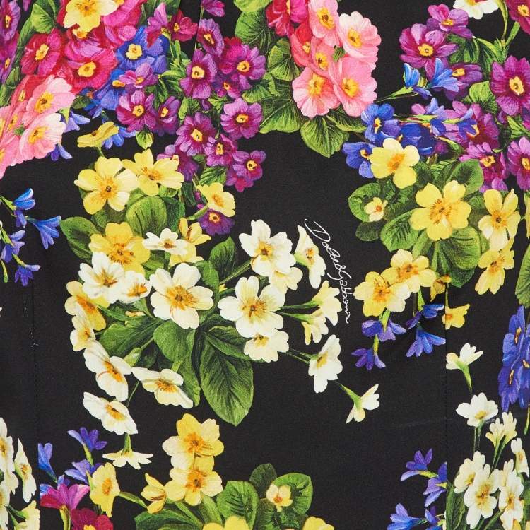 Pre Owned Dolce & Gabbana Black Floral Print Silk Long Sleeve Top M