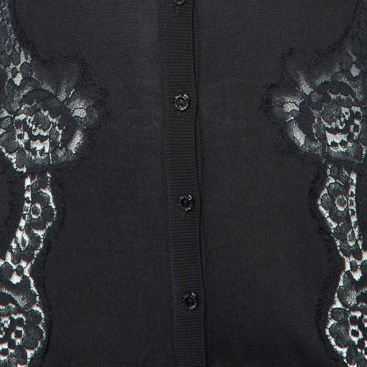 Pre Owned Dolce & Gabbana Black Silk Knit & Lace Trim Cardigan L