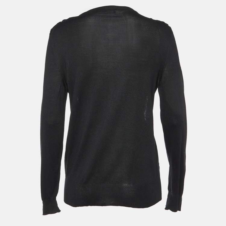 Pre Owned Dolce & Gabbana Black Silk Knit & Lace Trim Cardigan L