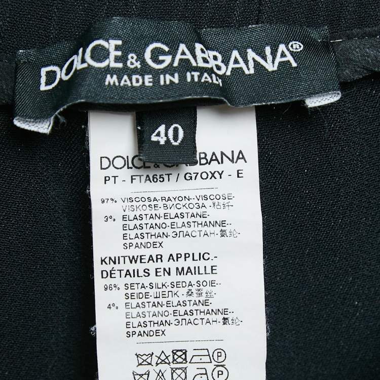 Pre Owned Dolce & Gabbana Black Crepe Logo Tape Trimmed Pants S